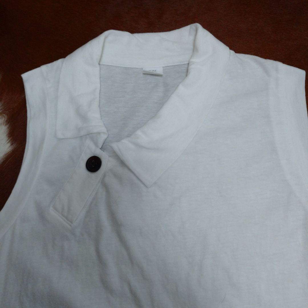 Y'sレディース襟付きバックプリントノースリーブ