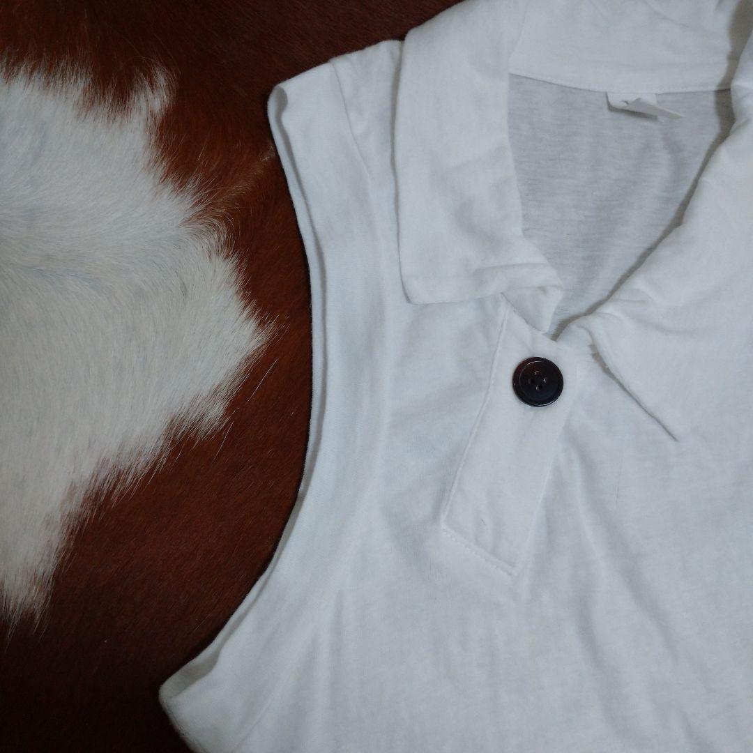 Y'sレディース襟付きバックプリントノースリーブ