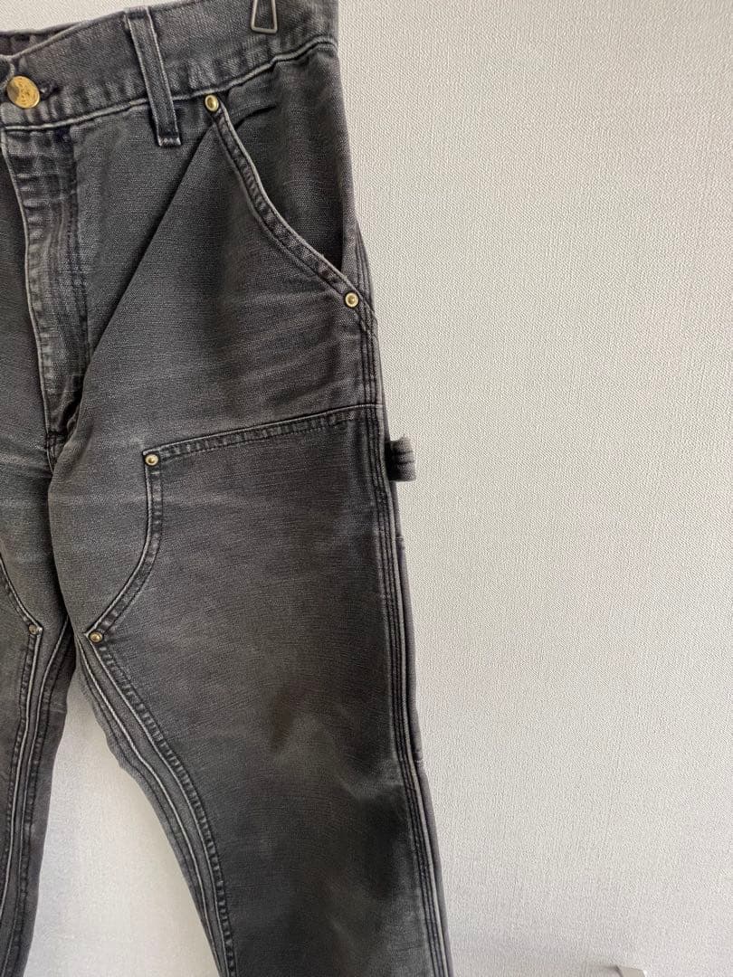 90sカーハートUSA製carharttダブルニー黒ワークパンツダック地フェード