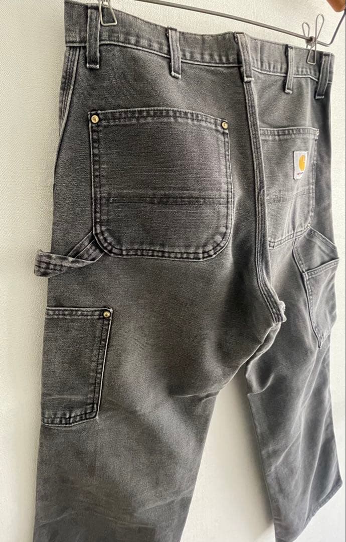 90sカーハートUSA製carharttダブルニー黒ワークパンツダック地フェード