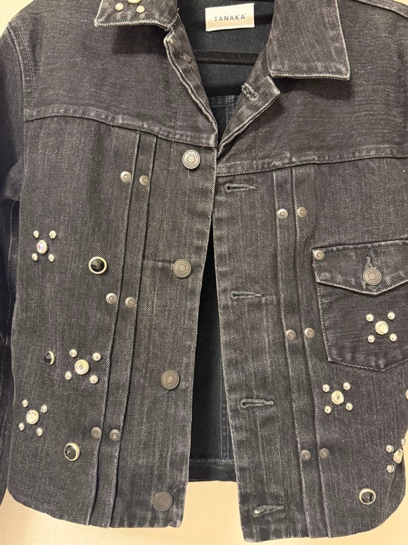 TANAKA ブラックデニムジャケット ビジュー装飾