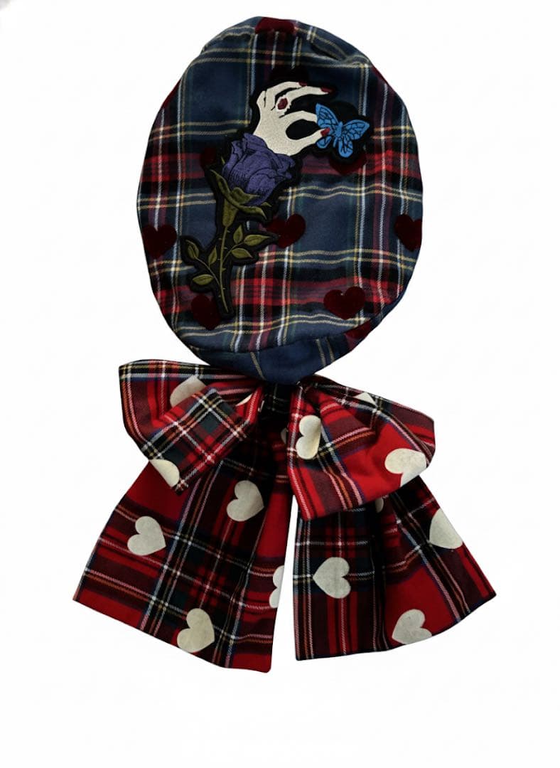 HEIHEI チェック柄 ビッグリボンベレー帽