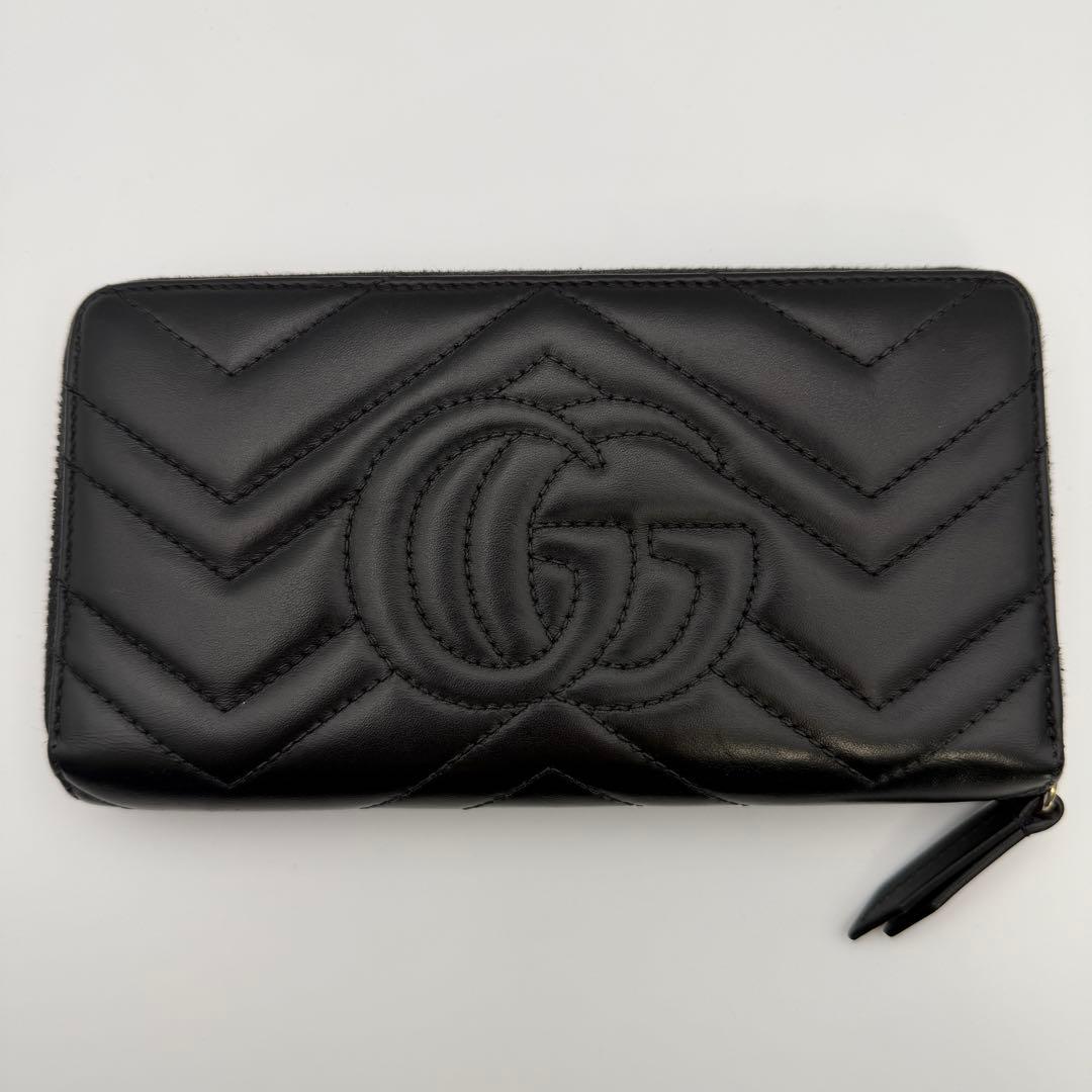 GUCCI グッチ GGマーモント 長財布 ブラック ラウンドファスナー 美品