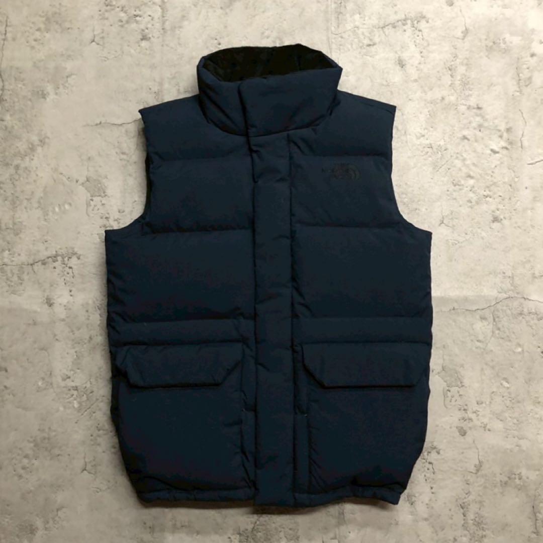 美品　ザノースフェイス　ダウンベスト　キルティング　ダウン　ネイビー　メンズL
