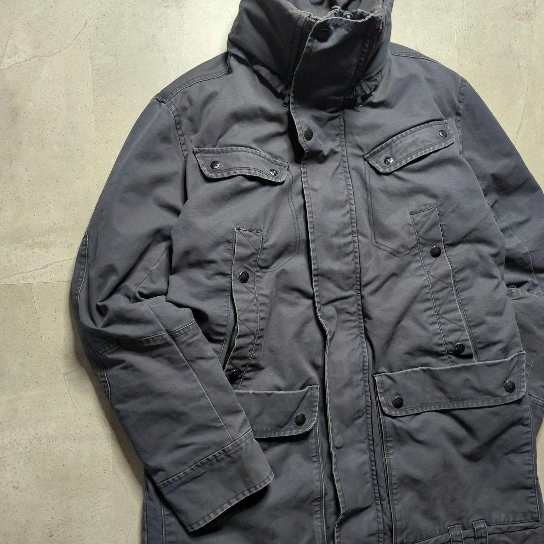 DIESELディーゼル中綿ミリタリージャケットXXLフード付フェードグレー雰囲気