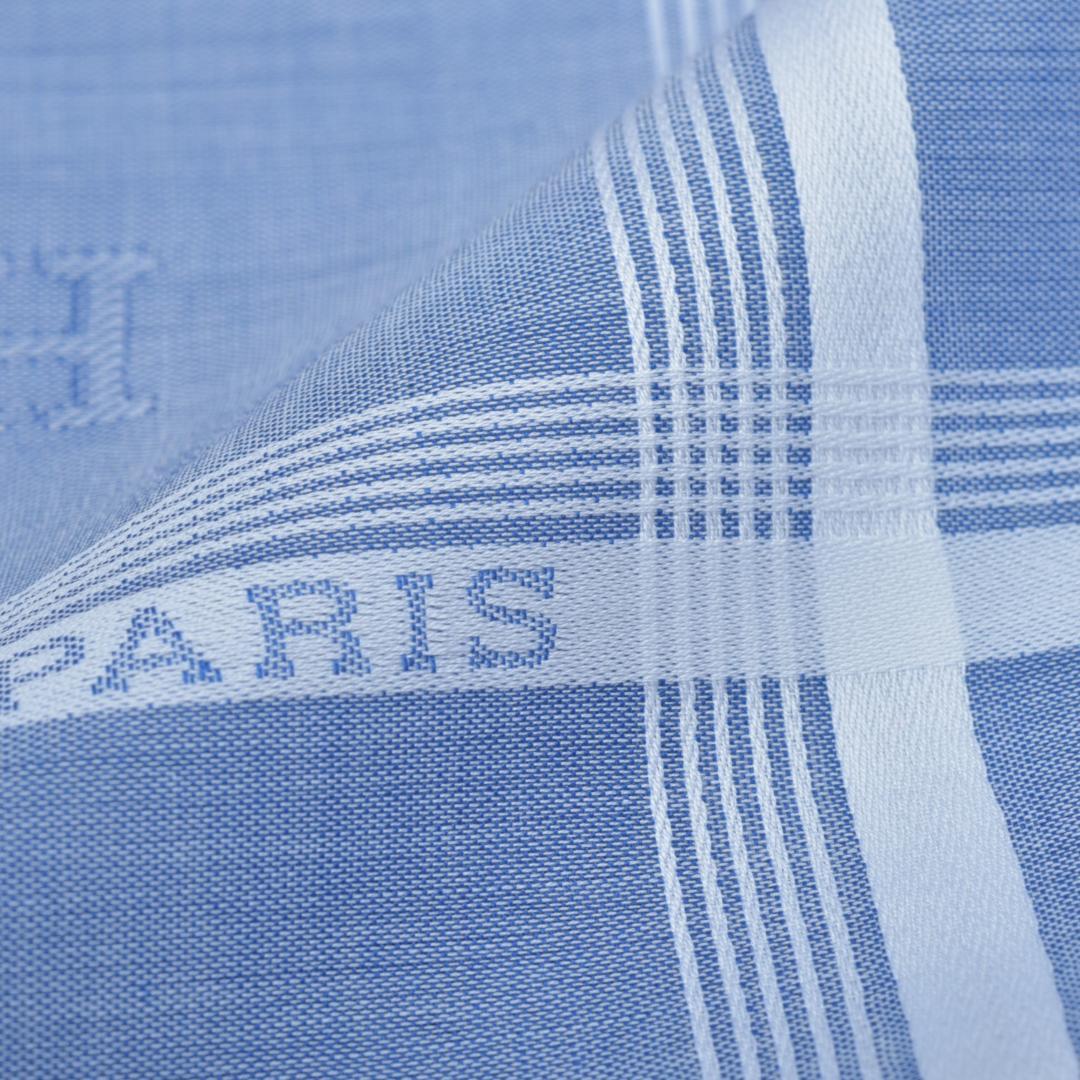 新品エルメス HERMES ハンカチ Hレリーフ ブルーシエル×ホワイト Hロゴ