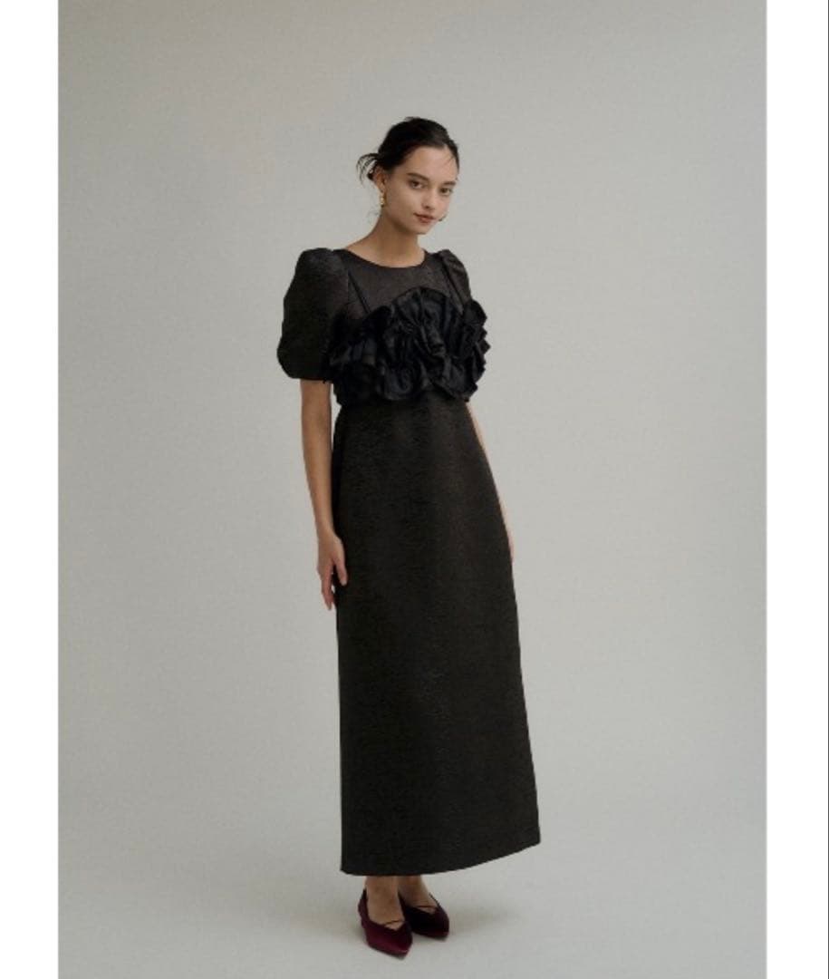 スーツ・フォーマル・ドレス Wavy frill bustier jacquard dress