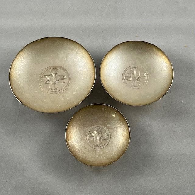 純銀　三重盃　共箱　尚美堂