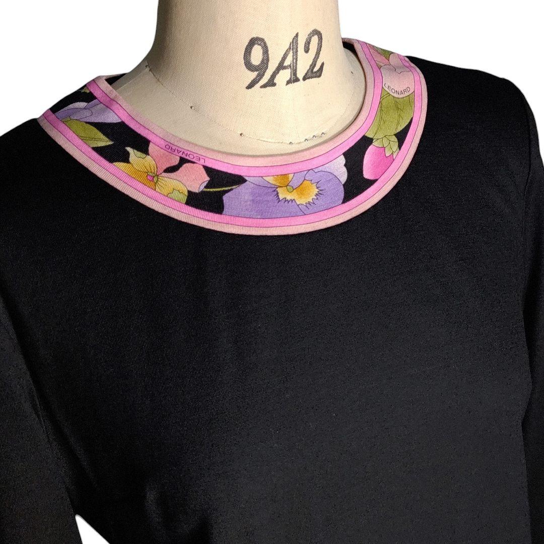 ☆ LEONARD レオナール シルク混 フラワー柄 トリム 長袖 カットソー☆