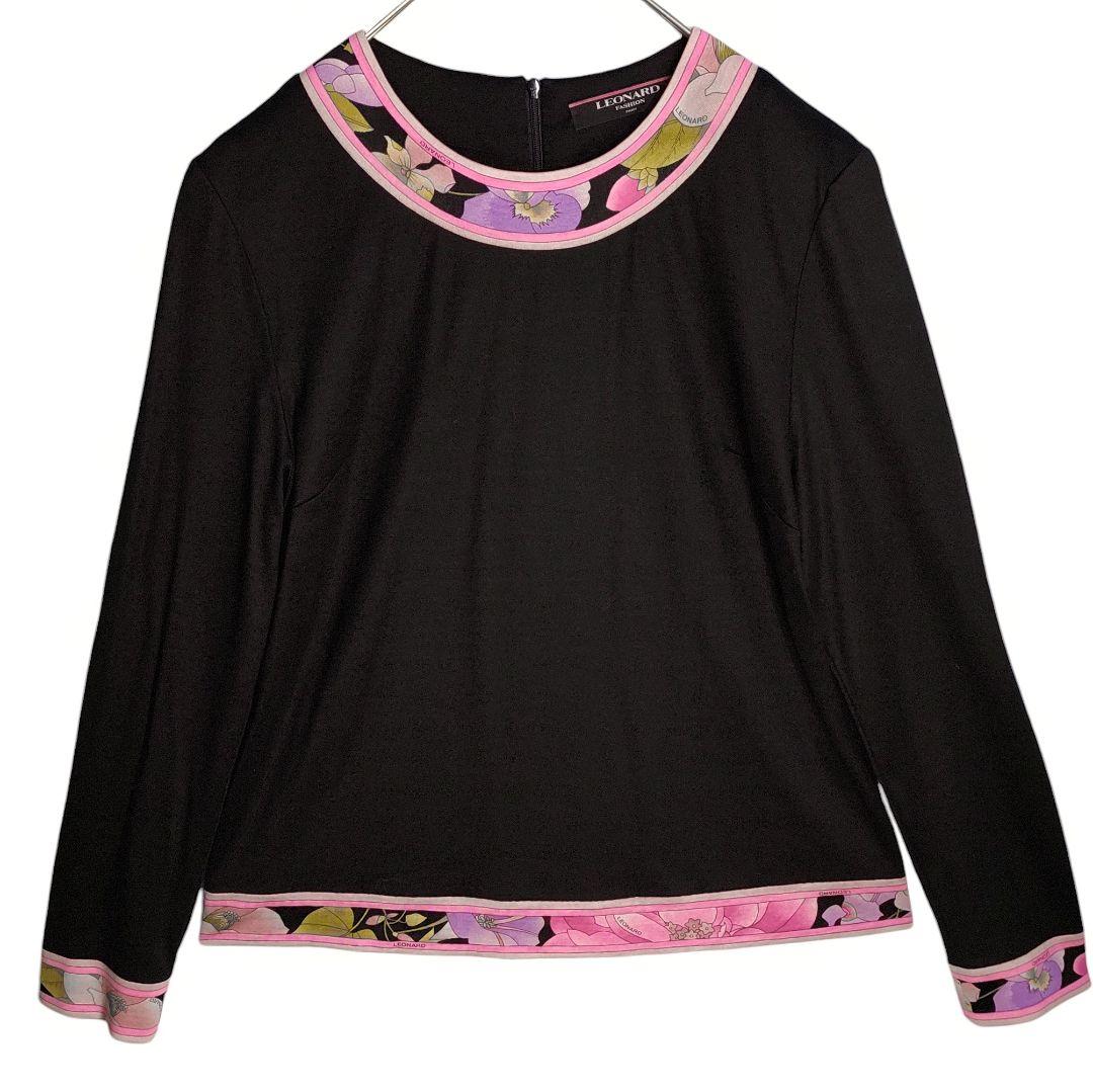 ☆ LEONARD レオナール シルク混 フラワー柄 トリム 長袖 カットソー☆