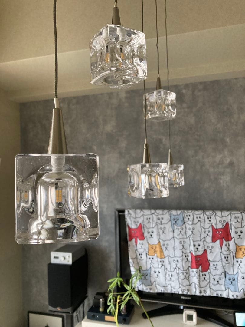 「希少旧型」キシマ　ガラスキューブ　5灯ペンダントライト