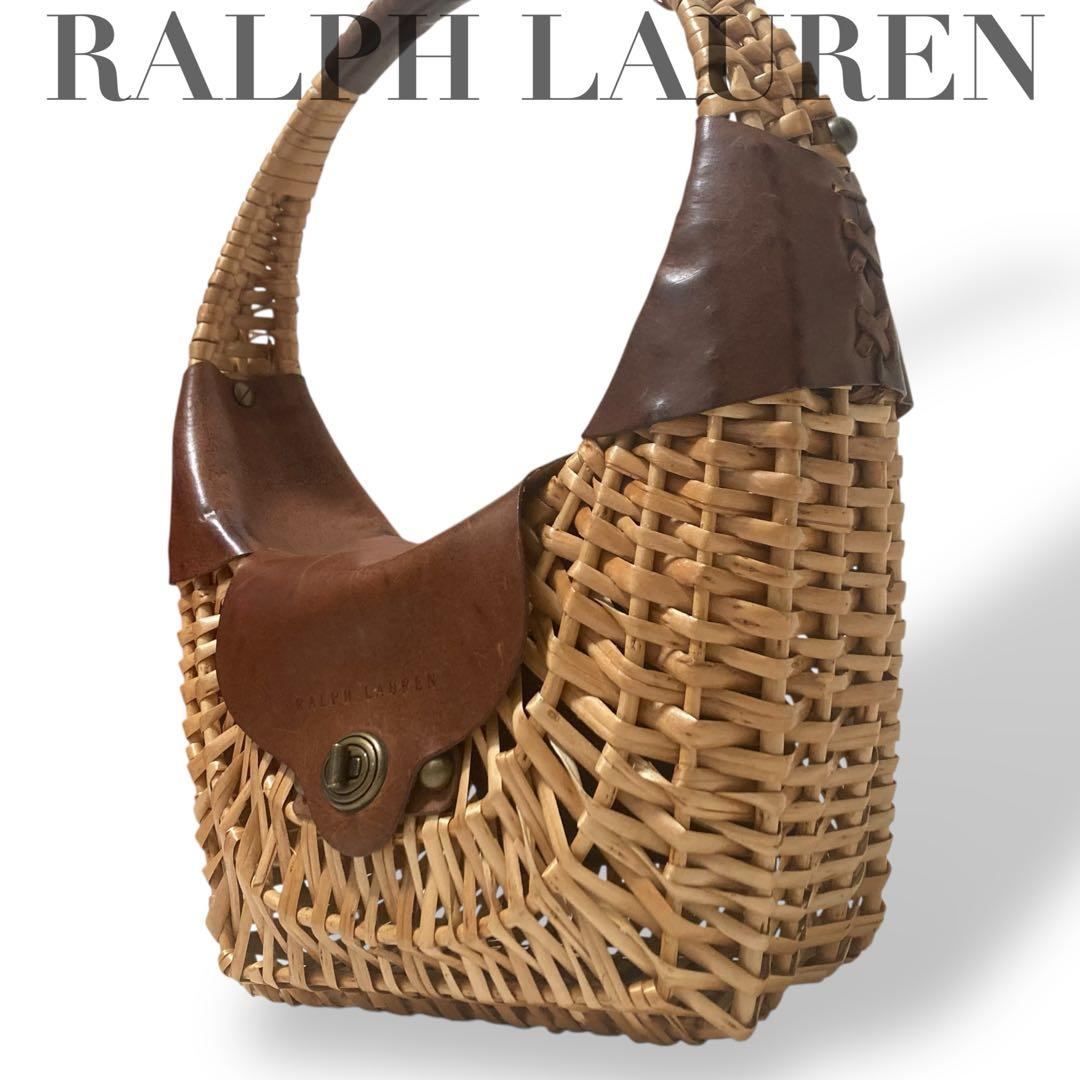 【美品】ラルフローレン　カゴバッグ　ワンショルダー　レザー　ロゴ型押し　ブラウン