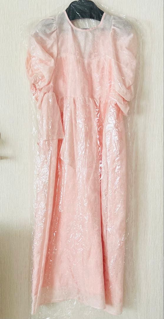 【美品】ANDRSED バブルスリーブジャガードドレス ピンク　S