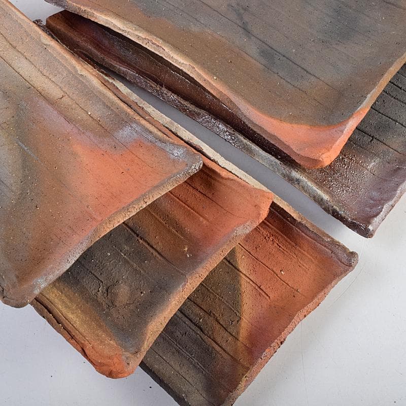 TA　和食器　楽山窯清水日呂志作　焼〆長皿　十客　共布共箱　MR9365B