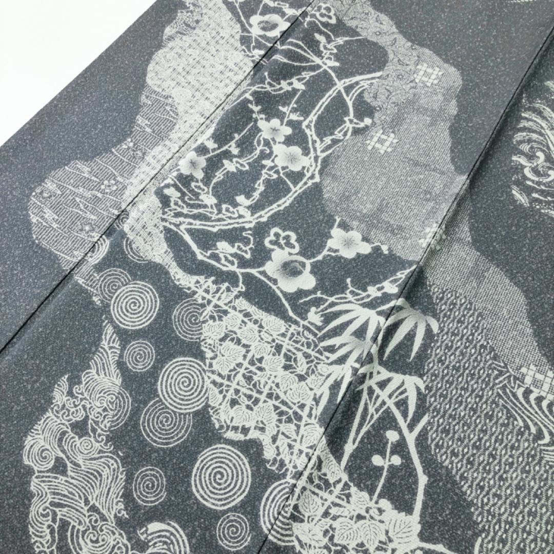 ☆ 訪問着 作家物 古代型七十七選 道長取り 薄藍鼠色 縮緬 K-4607