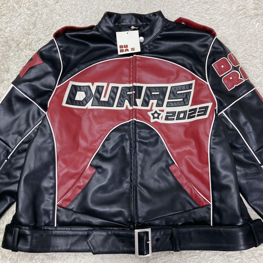 『未使用』DURAS デュラス　レザージャケット　シングルライダー　刺繍