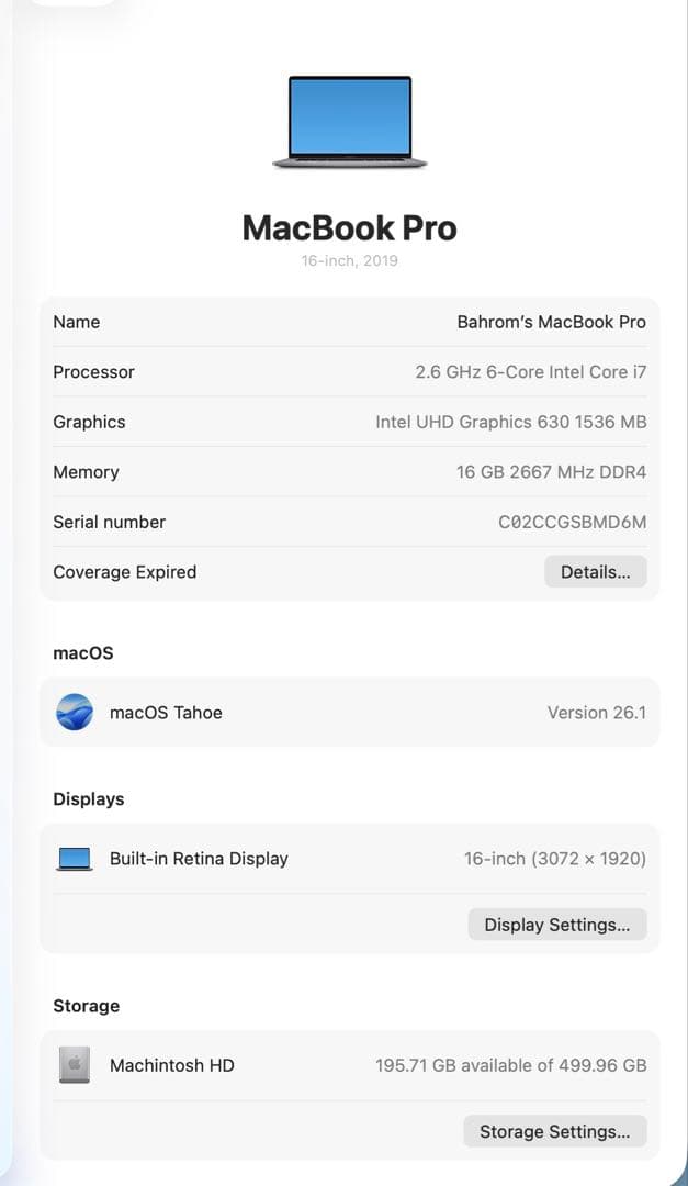 MacBook Pro 16インチ メモリ16GB/SSD512GB 2019