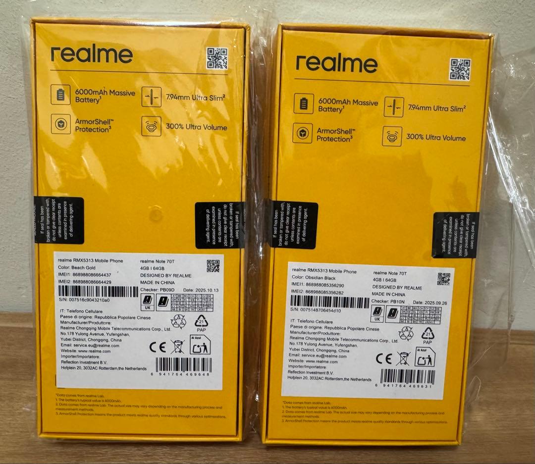 Realme note 70T 4GB/64GBブラック+ゴールド2個セット