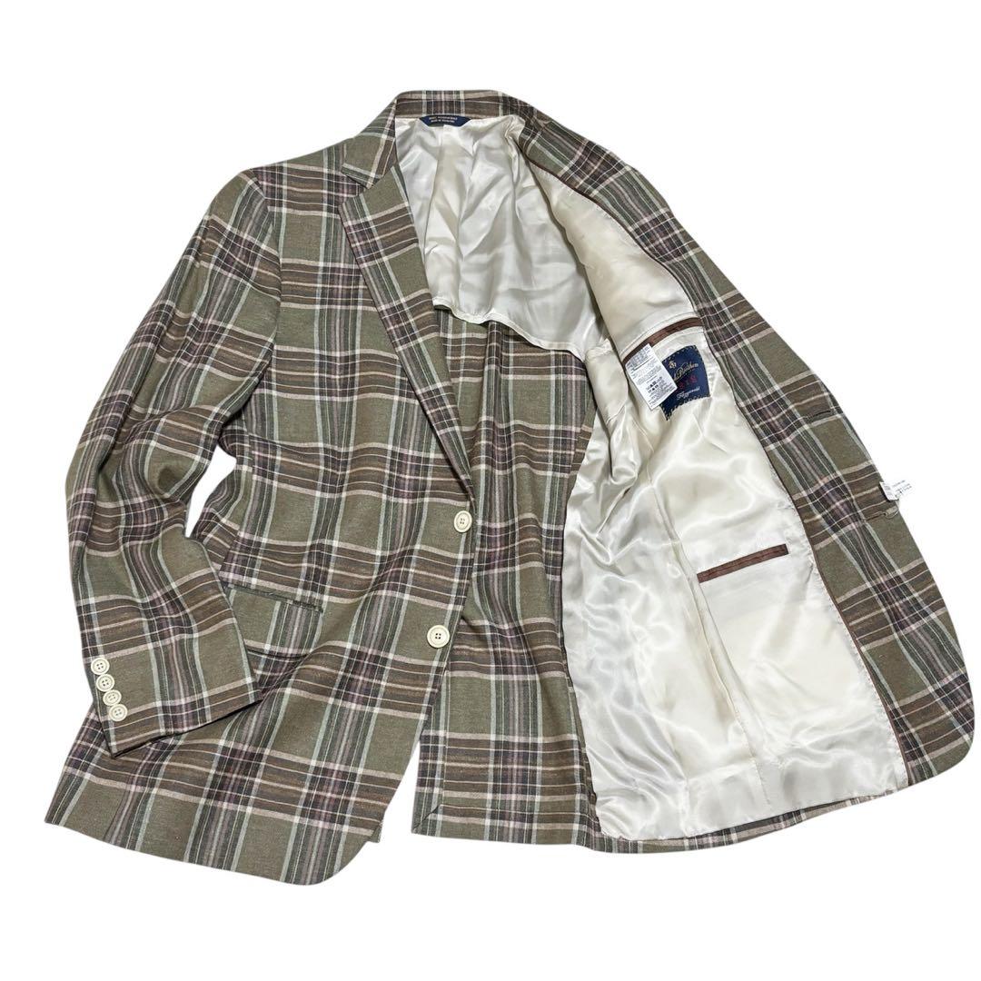 未使用 ブルックスブラザーズ フィッツジェラルド チェック 絹 麻 40R 緑