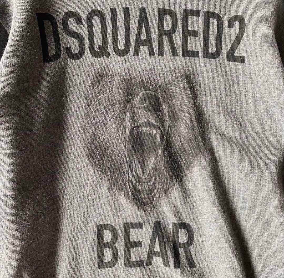 DSQUARED2 ビッグロゴ ベアープリント フーディーパーカー グレー