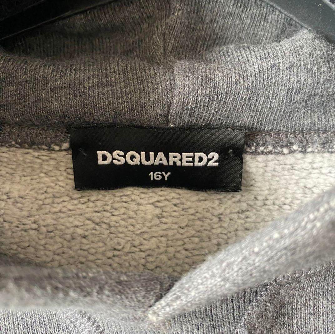 DSQUARED2 ビッグロゴ ベアープリント フーディーパーカー グレー