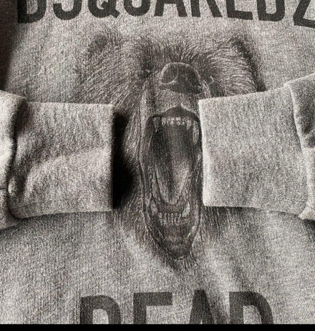 DSQUARED2 ビッグロゴ ベアープリント フーディーパーカー グレー