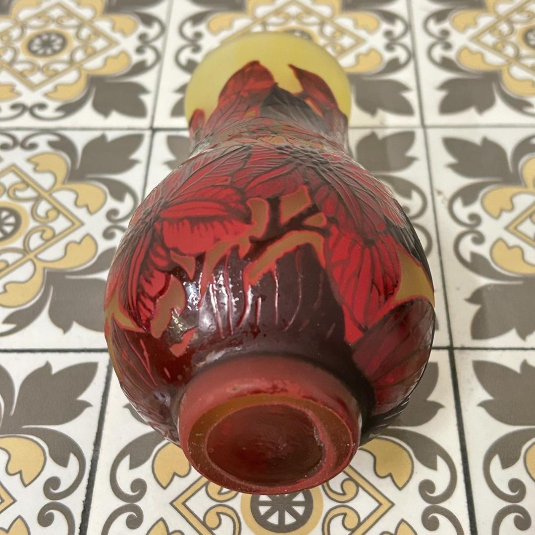 【証明書】　エミールガレ 　花瓶　カメオ彫り　被せガラス　高さ14cm