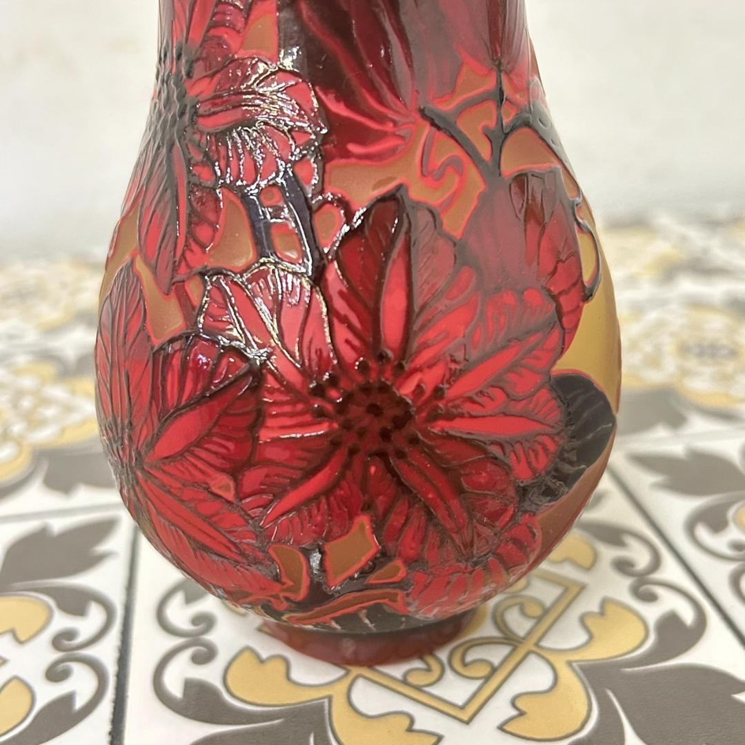 【証明書】　エミールガレ 　花瓶　カメオ彫り　被せガラス　高さ14cm