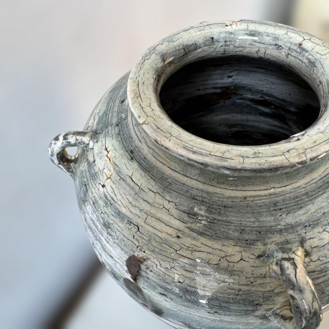 H*e様 韓国　古美術　灰色と黒の模様の陶芸の壺