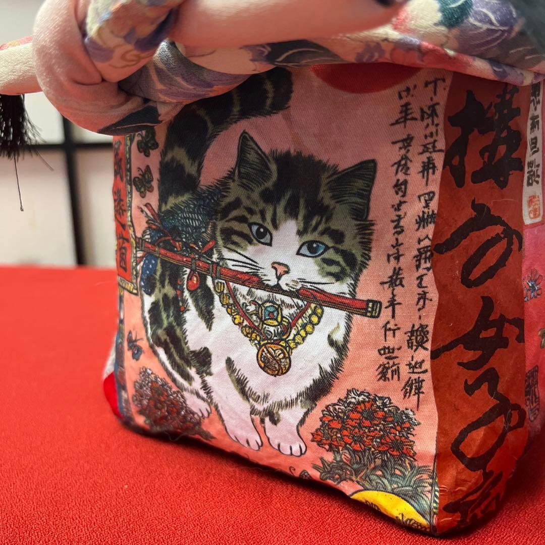 和猫 一閑張り バッグ かごバッグ ハンドバッグ 花 浮世絵 和柄 小さめ