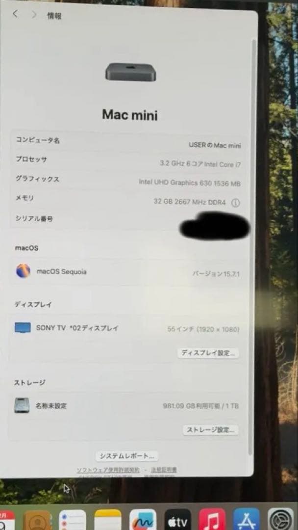 Macデスクトップ Apple Mac mini i7 32GB 1TB SSD 2018