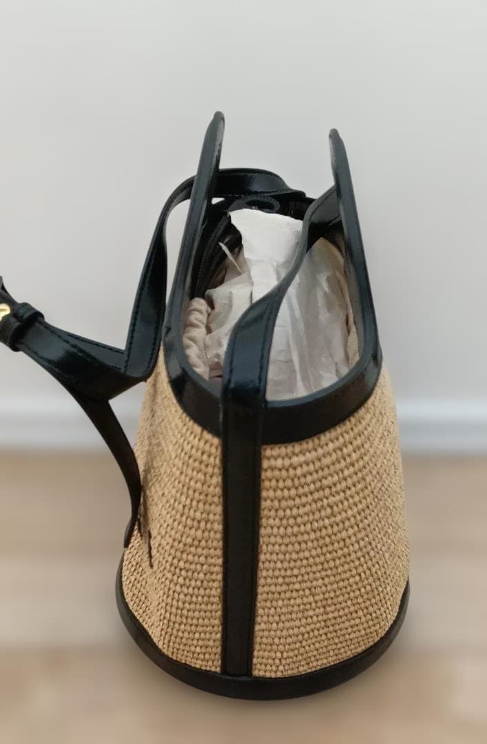 MARNI ロゴ ストロー&レザー ショルダーバッグ ベージュ×黒