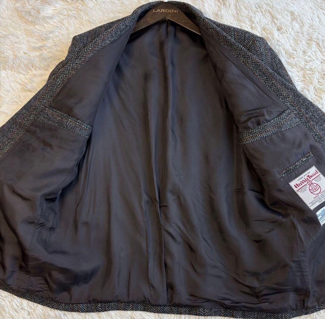 ■美品■ ハリスツイード ヘリンボーン柄テーラードジャケット グレー系 LL