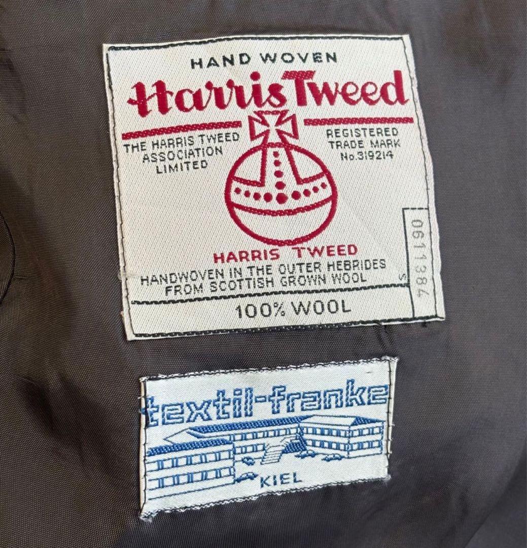 ■美品■ ハリスツイード ヘリンボーン柄テーラードジャケット グレー系 LL