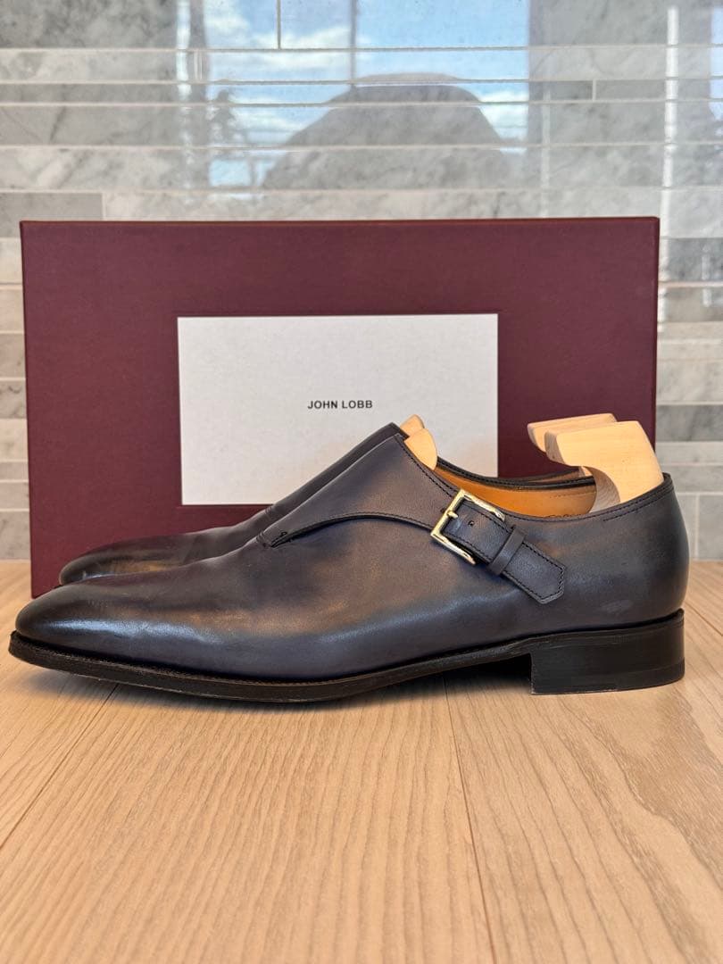 ジョンロブ　ストラップ　ドレスシューズ　ネイビー　8.5