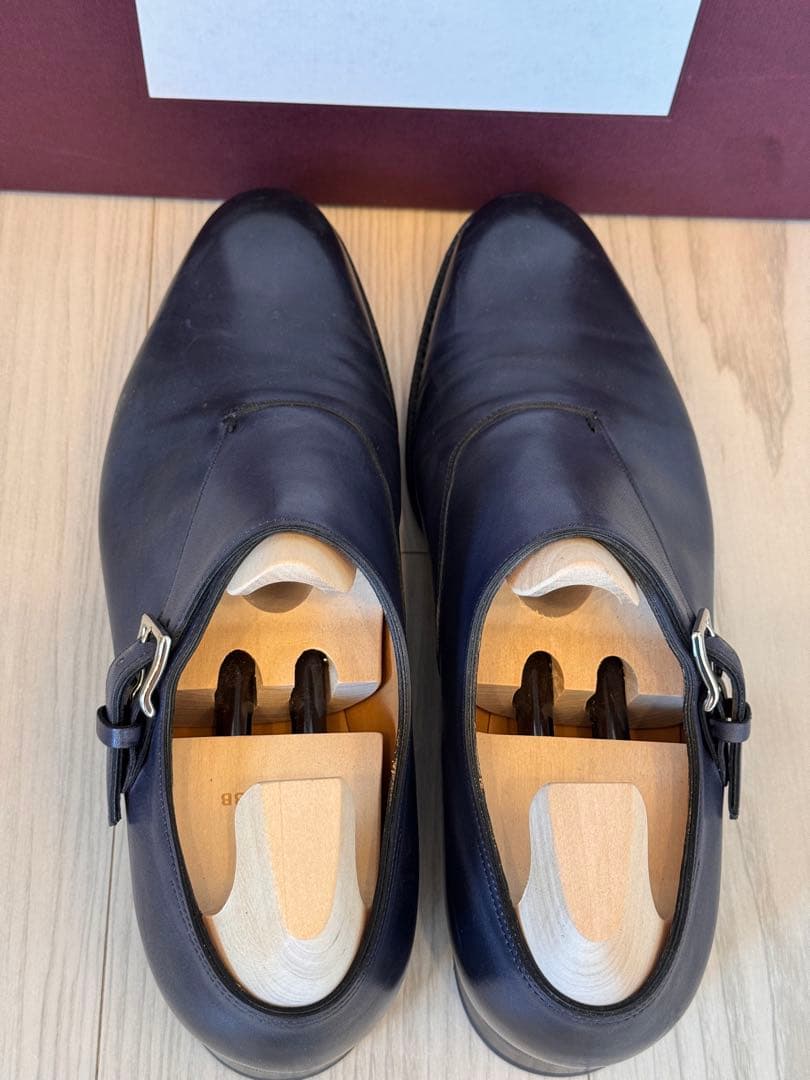 ジョンロブ　ストラップ　ドレスシューズ　ネイビー　8.5