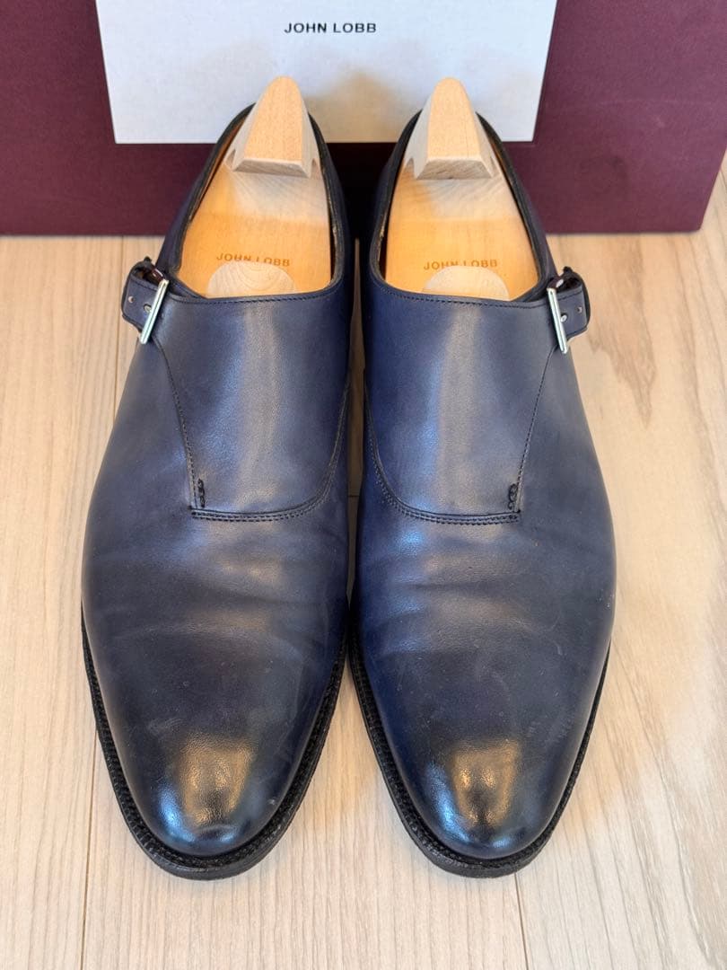 ジョンロブ　ストラップ　ドレスシューズ　ネイビー　8.5
