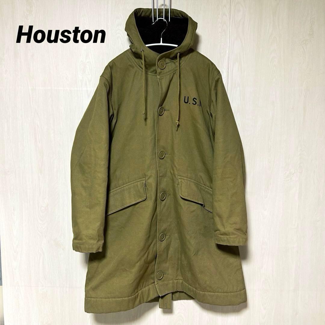 HOUSTON USN デッキコート IDEAL フード 裏ボア カーキ系 S