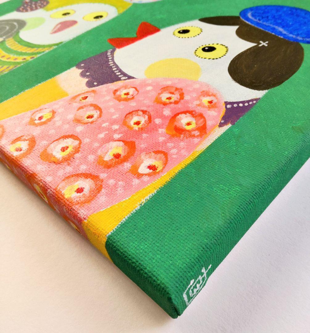 絵画 原画『話せる聞ける』キャンバス(F4号) 一点物 真作 鳥 インテリア