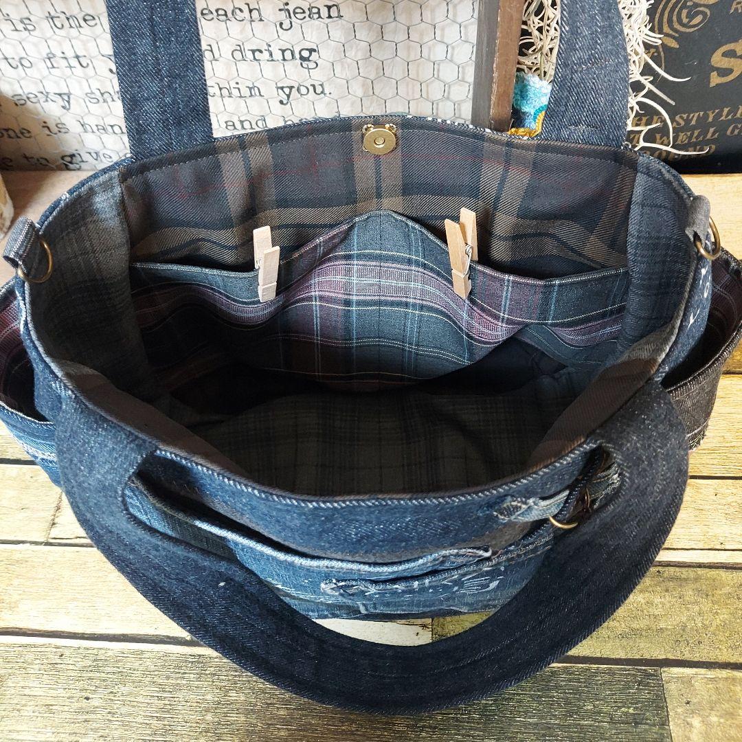 刺繍デニムバック　No.670　デニムリメイクチューリップバック　刺繍バック