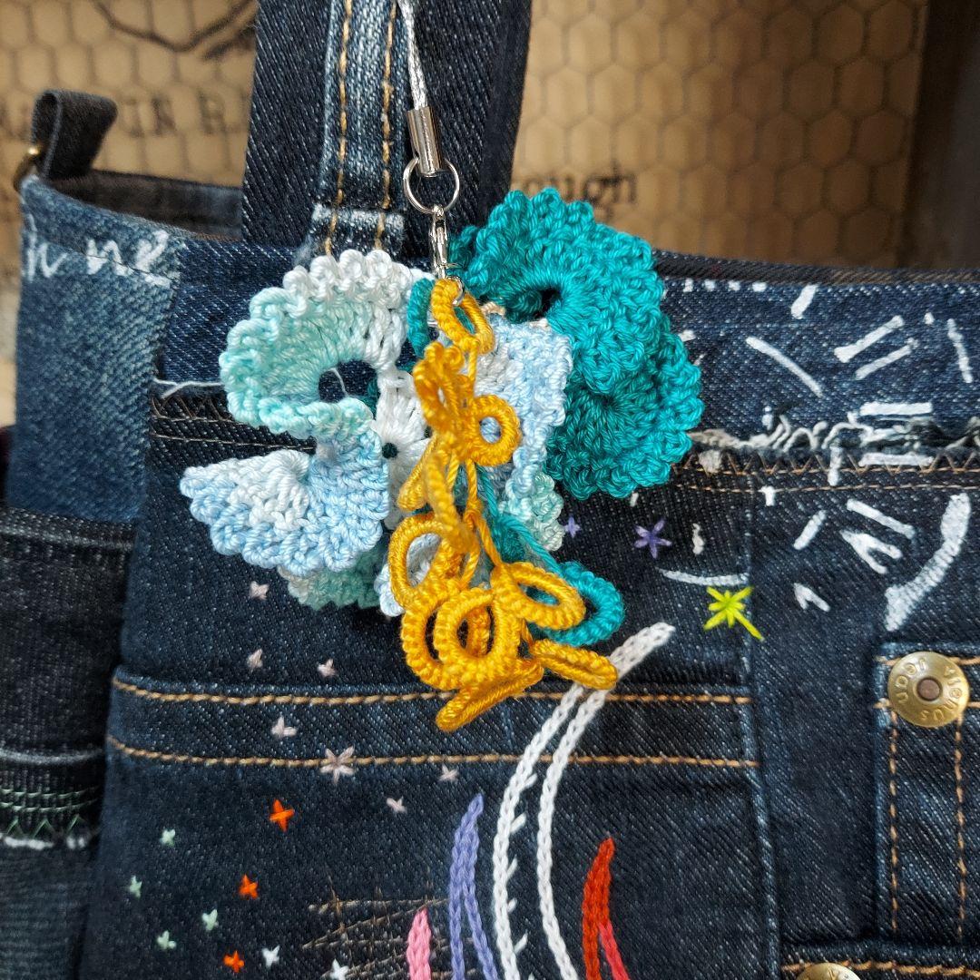 刺繍デニムバック　No.670　デニムリメイクチューリップバック　刺繍バック