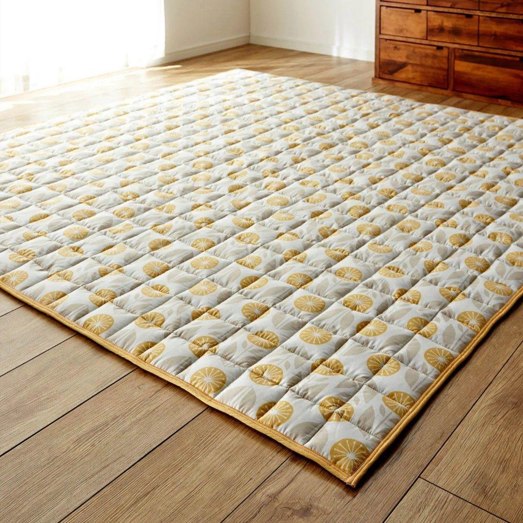 北欧 キルティング ラグ ラグマット カーペット キルト花模様 黄色ナチュラル春