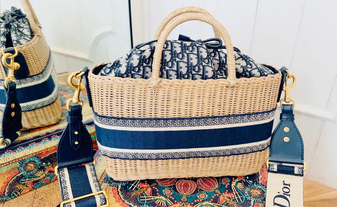 DIOR ディオール　ウィッカー　バスケットバッグ　オブリーク　カゴバッグ　大