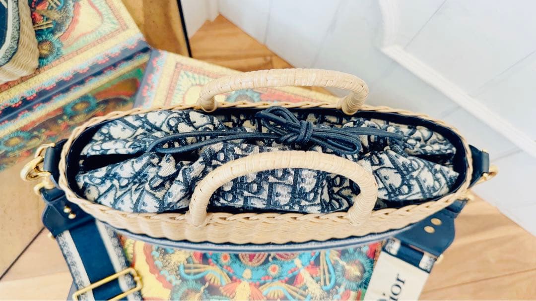 DIOR ディオール　ウィッカー　バスケットバッグ　オブリーク　カゴバッグ　大