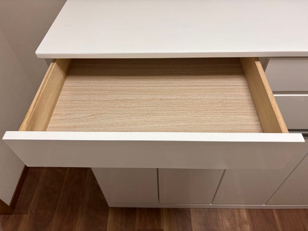 送料込み！【ゴミ箱＆食器棚】ホワイト収納キャビネット 引き出し・扉付き