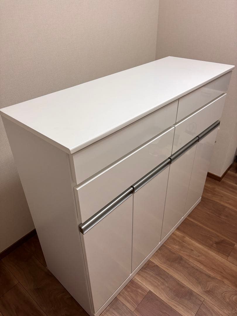 送料込み！【ゴミ箱＆食器棚】ホワイト収納キャビネット 引き出し・扉付き