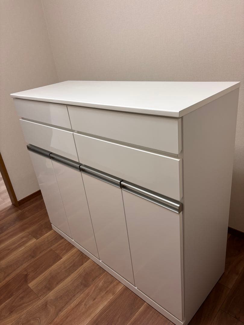 送料込み！【ゴミ箱＆食器棚】ホワイト収納キャビネット 引き出し・扉付き