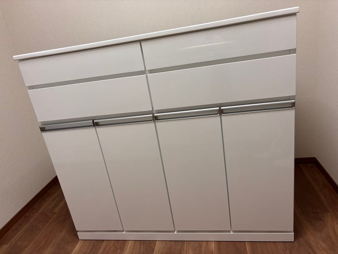 送料込み！【ゴミ箱＆食器棚】ホワイト収納キャビネット 引き出し・扉付き