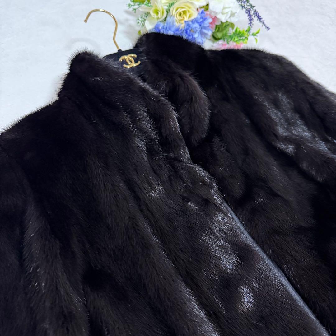 美品★ミンクファージャケット 毛皮コート リアルファー　フリー　濃いブラウン