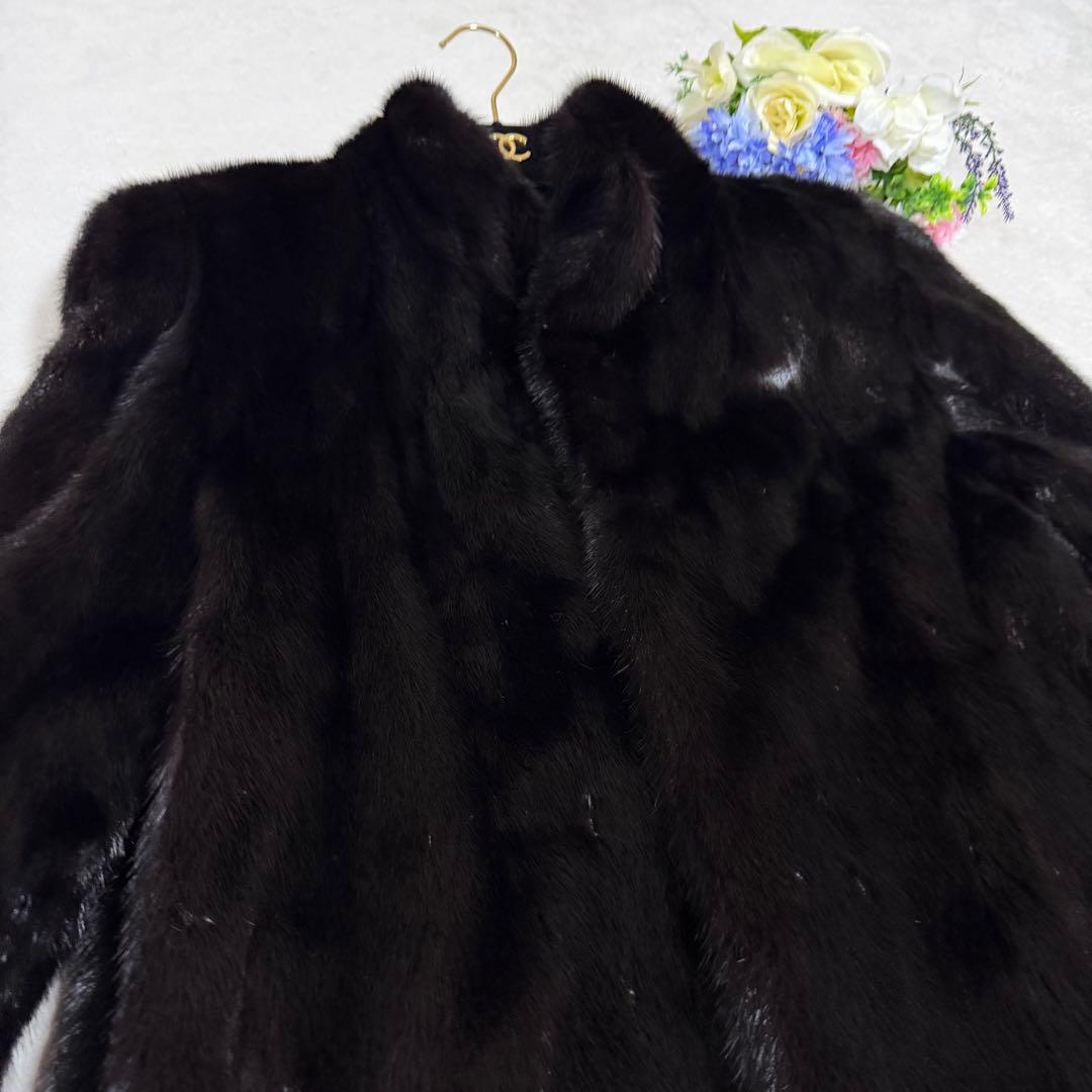 美品★ミンクファージャケット 毛皮コート リアルファー　フリー　濃いブラウン